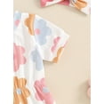 thumbnail image 5 of Newborn Baby Girl Summer Outfits Ribbed Knit Floral Short Sleeve Romper Bodysuit with Bow Headband Set 3 6 9 12 18 Months Cute Clothes, 5 of 7