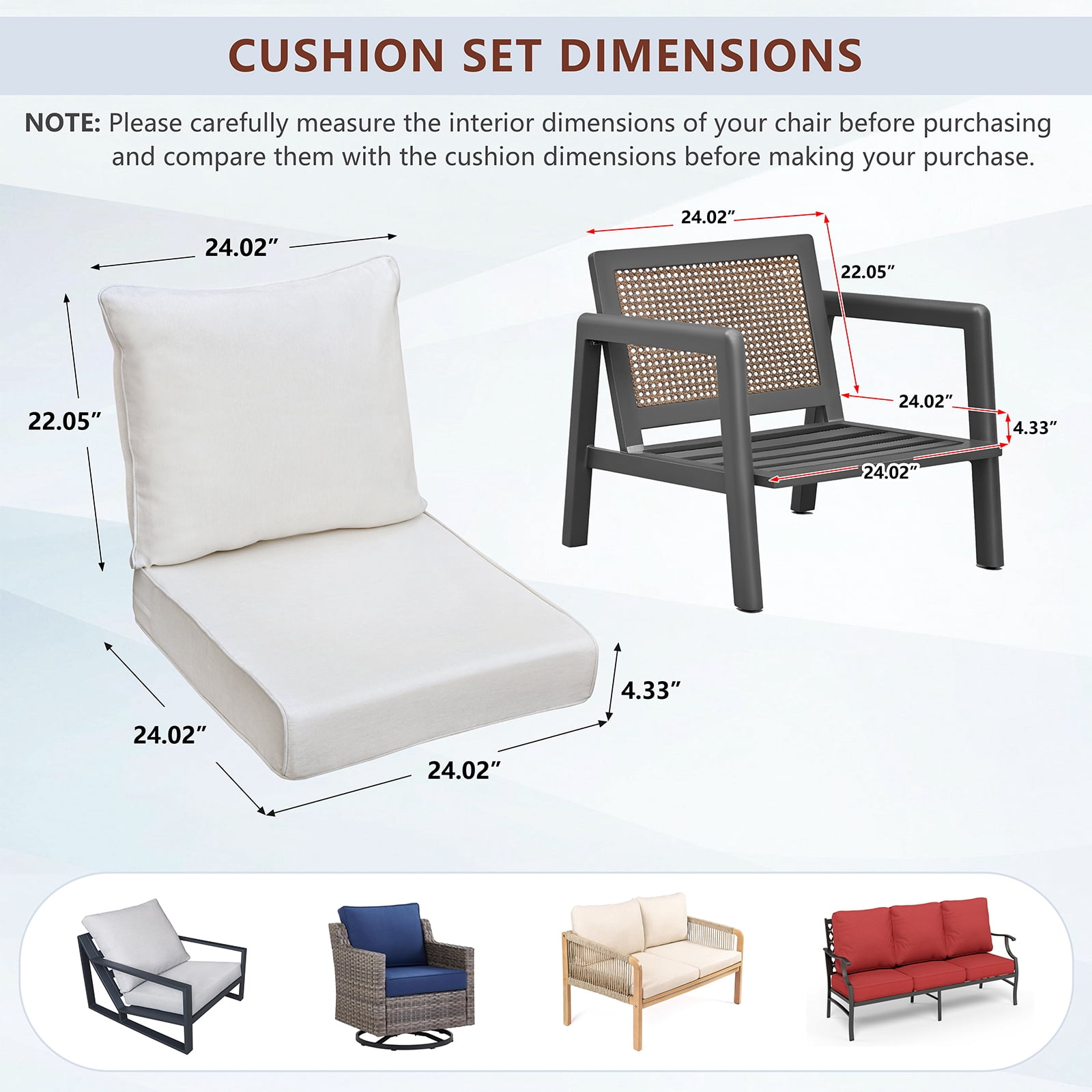 JP Outdoor 24" x 24" Patio Furniture Replacement Chair Cushion, Outdoor Seat Cushion Set,Water Resistant & Fade Resistan,Beige