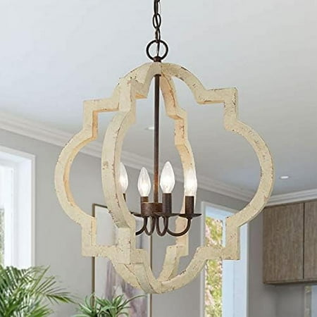

DSZBNUIO Farmhouse Chandelier Large Orb Wood Light Fixture with Distressed White Finish for Dining Room Bedrooms Living Rooms and Foyer
