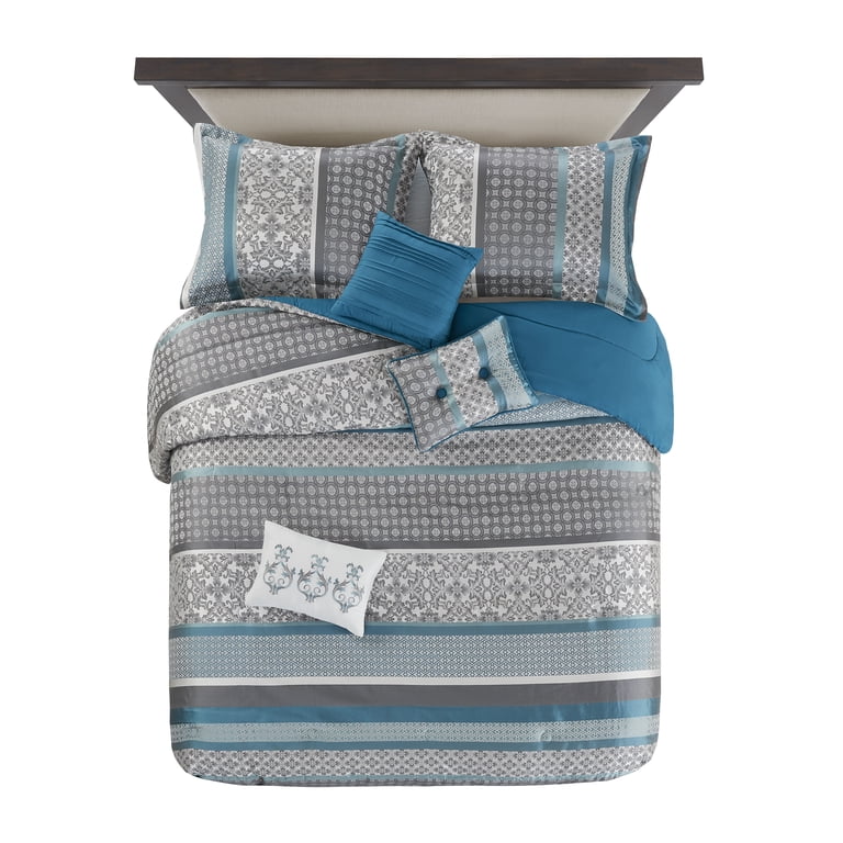 Mainstays 7-Piece Teal Stripe Princeton Comforter Set, King