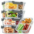 thumbnail image 4 of 8 Pcs Glass Food Storage Containers with Lids, 2 & 3 Compartment Glass Airtight Meal Prep Containers (4 Containers & 4 Lids), Oven & Freezer Safe, Leak Proof - Grey, 4 of 9