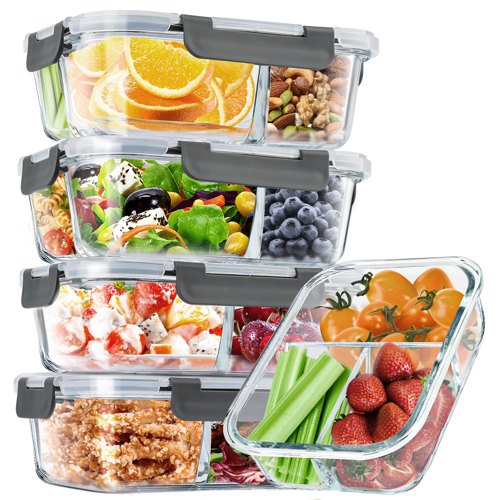 Taimasi 8-Piece Glass Meal Prep Container Set, Grey photo 4