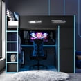 thumbnail image 1 of HMSHA Lit Mezzanine en Bois Pleine Grandeur avec Bureau, Garde-Robe, Grand Espace de Rangement et Lumière RVB, Bleu Nuage, 1 of 12