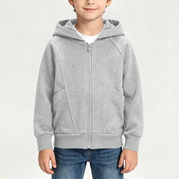 BXJX Boys Zip up Hoodies Size 10-12 T, Casual Cotton Spring Fall Long Sleeve Jackets with Pockets Gray