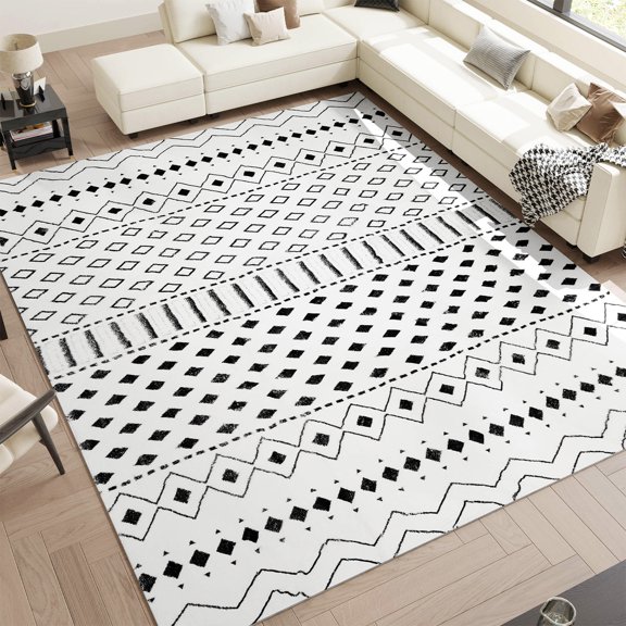 Belffin Vintage Boho Black and White 5x8 Area Rug for Bedroom, Machine Washable Rug Carpet.