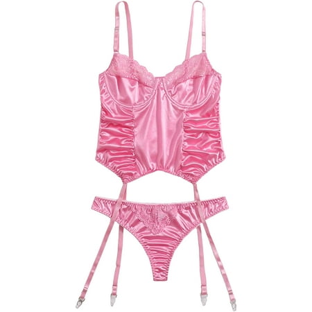 

ZWQIANFENGXI Women s Satin Silk Lace Trim Teddy Babydoll Lingerie Nightwear