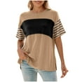 thumbnail image 2 of Women's Striped T-Shirt, Oversized Casual Short Sleeve Knit Top, Relaxed Fit Round-Neck Shirt for Everyday Wear, 2 of 6