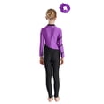 thumbnail image 2 of YONGHS Kids Girls Dance Unitards Jumpsuit Long Sleeve Gymnastics Bodysuit with Hair Tie Purple 16, 2 of 7