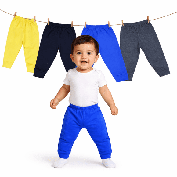 Paquete con 4 Pantalones Suaves para Bebé Niño combinación de colores fuertes, Baby Planet México, Talla 3 a 6 Meses, 100% Algodón.
