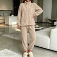 thumbnail image 2 of Womens Sherpa Fleece Pajamas Cozy Warm 2 Piece Fall Winter Outfits Soft Fluffy Loungewear Sets Mock Neck Zip Up Sweatshirt Jogger Pants with Pockets, Beige, M, 2 of 9