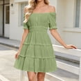 thumbnail image 6 of Dresses for Women 2026 Summer Off Shoulder Ruffle Mini Dress Casual A Line Dress Solid Ladies Short Dress, 6 of 10