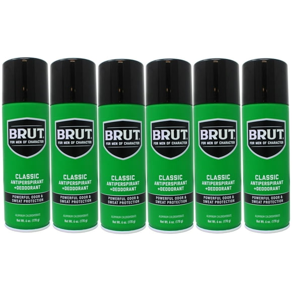 Brut Deodorant 6oz Aerosol Classic Scent(Anti-Perspirant) (6 Pack)