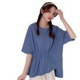 thumbnail image 3 of Camiseta casual de mujer con cuello redondo, media manga, blusa suelta irregular para chica superior sidaley AP001742-12, 3 of 7