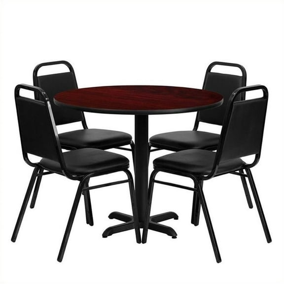 Bowery Hill 5 Piece Laminate Table Set in Mahogany and Black