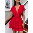 thumbnail image 3 of Vestido PRETTYGARDEN 2025 Rojo Cuello en V Manga Corta Talla L, 3 of 5
