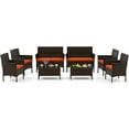 thumbnail image 1 of Gymax Set of 8 Furniture Set w/ Washable Cushions & Tempered Glass Coffee Table Orange, 1 of 6