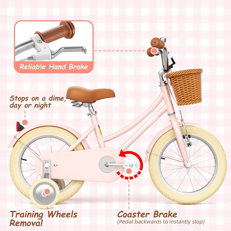 XJD, Girls Bike, 16 Inch, Training Wheels with Basket and Bell