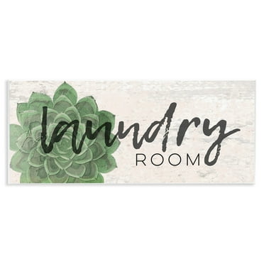 The Stupell Home Decor Collection Laundry Room Green Succulent Soft Textured Paper Look Wall Plaque Art, 7 x 17