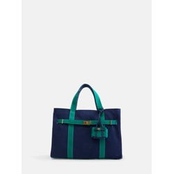 Free Assembly Women's Canvas Tote Handbag with Tote Charm, Navy with Green