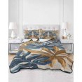 thumbnail image 3 of Navy Blue Brown Full Size Down Alternative Comforter, Lightweight Comforter Quilt Bedding Set with Pillow Shams Vintage Elegant Botanical Palm Leaves All Seasons Bed Comforter Duvet Insert 78"x90", 3 of 7