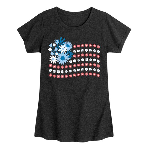 Instant Message - Floral USA Flag Fitted Short Sleeve Graphic T-Shirt