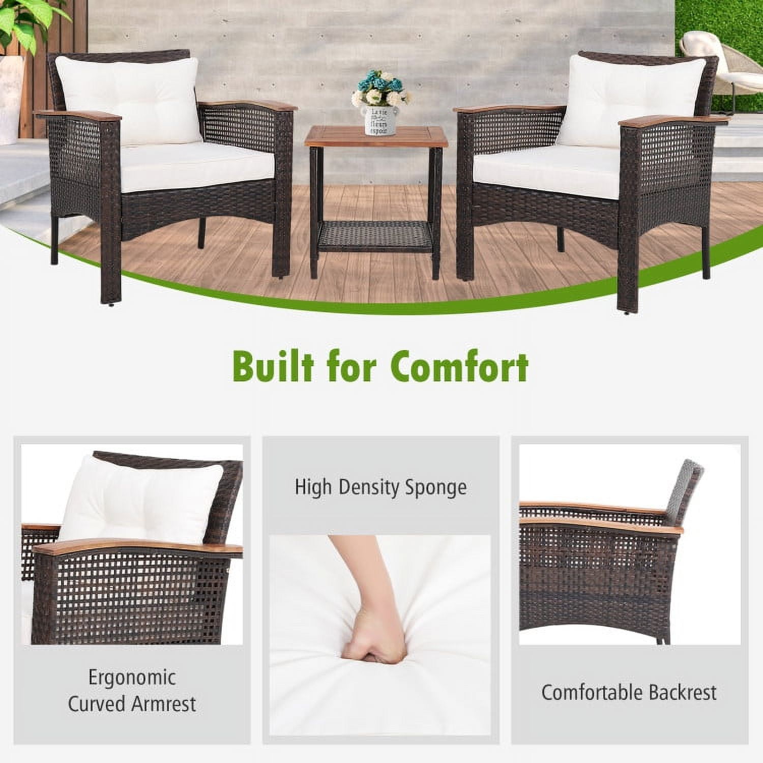 Aimee Lii 3 Pieces Patio Rattan Furniture Set with Acacia Wood Tabletop, Outdoor Patio Furniture Aimee Lii 3 Pieces Patio Rattan Furniture Set with Acacia Wood Tabletop, Outdoor Patio Furniture