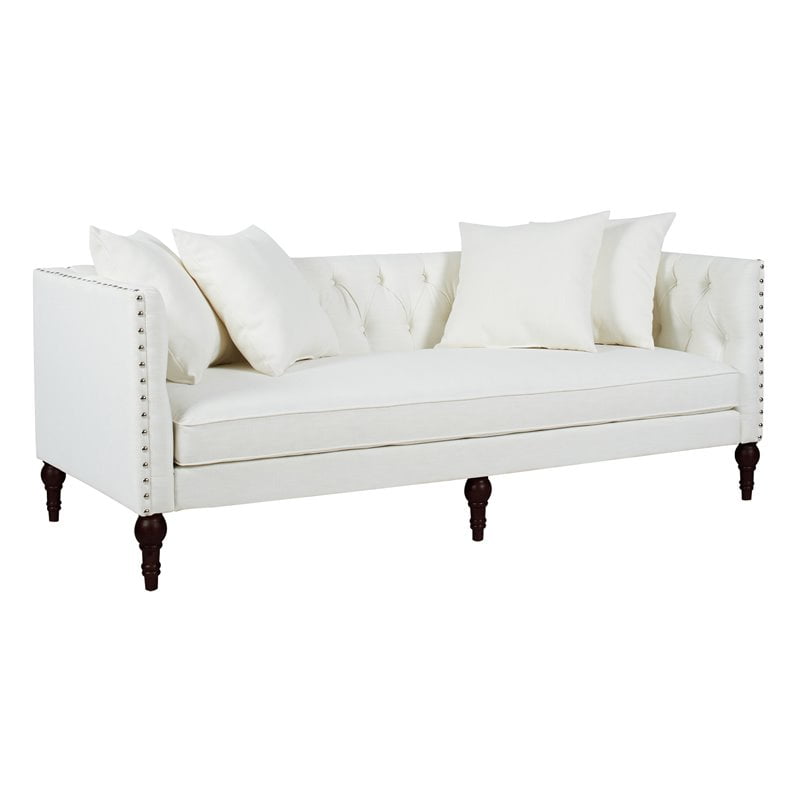 Brika Home Button Tufted Sofa in Antique White
