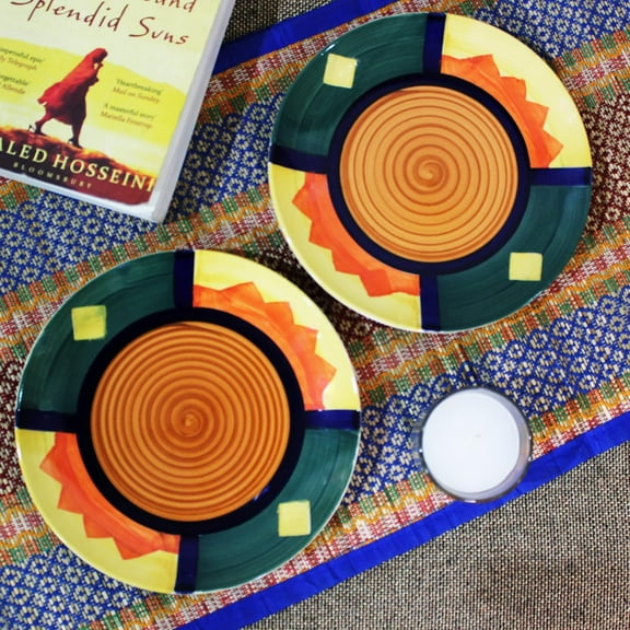 Boho Fiesta Hand Painted Ceramic Quarter Plates Set Of 2 | Small Side Plates For Dinner & Snacks - 7 Inch, 2 Pieces, Microwave Safe