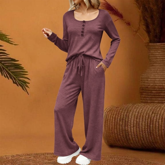 Delayuji Women's 2 Piece Set Loungewear Long Sleeve Mock Neck Tops and Wide Leg Pants Sets Casual Loose Fit 2 Piece Spring Outfits Outwear