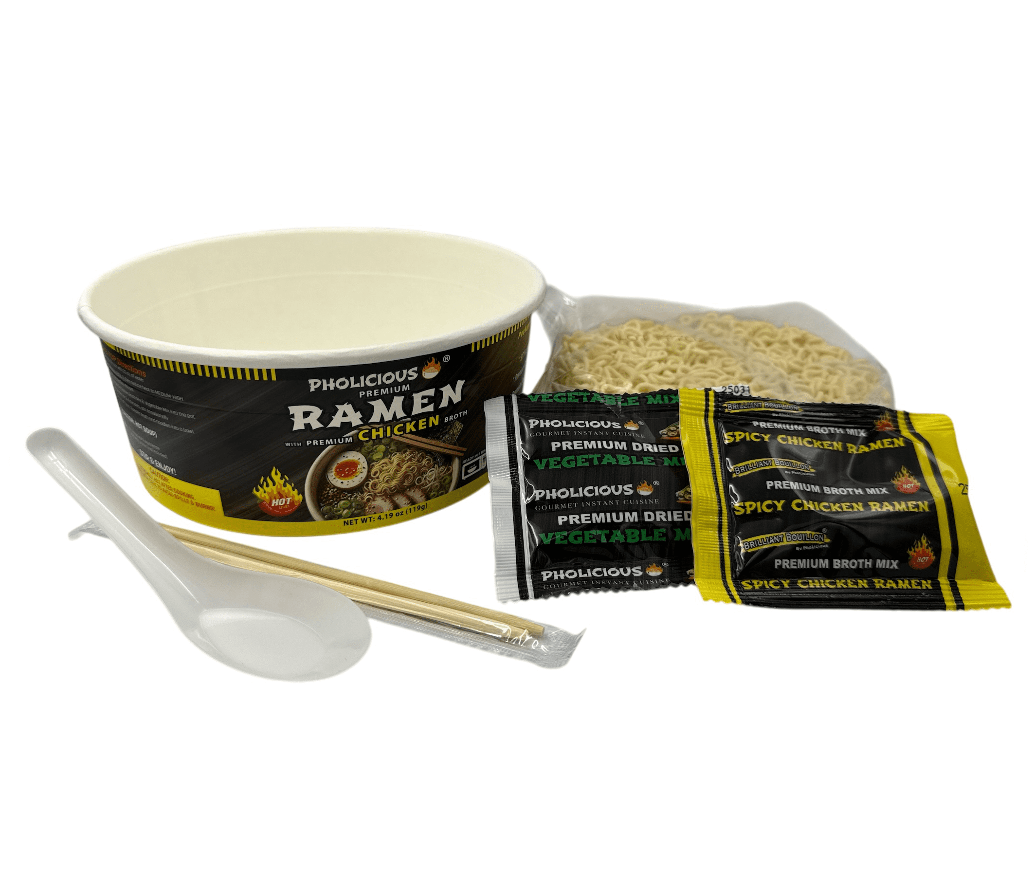 PhoLicious Spicy CHICKEN Premium Ramen, Instant, 4 Pack / 4.19 Ounce Bowls, Fresh Ingredients