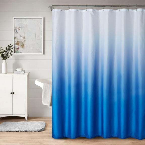 Blue Ombre Bathroom Shower Curtains for Bathroom,Blue and White Fabric Gradient Shower Curtain,Textured Fabric Waterproof Bath Curtain,Decorative Bathroom Accessories,72x84inch,Long Size