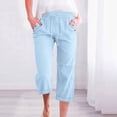 thumbnail image 2 of ABATAB Capris Pants for Women Cotton Linen Casual Summer Crop Pants Wide Leg Loose Drawstring Cropped Trousers with Pockets, 2 of 5