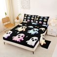 thumbnail image 2 of Manfei Cute Colorful Ghost Queen Sheets 4 Pieces, Happy Halloween Queen Sheet Sets, Pink Blue Purple,1 Fitted Sheet, 1 Flat Sheet and 2 Pillowcases, 2 of 5