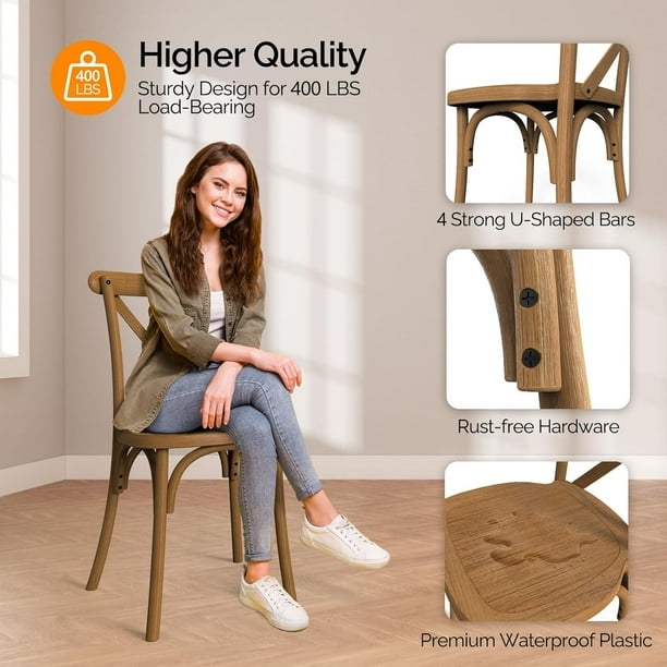 VINGLI Plastic Dining Chairs Set of 2 Stackable Patio Dining Chairs with X Back Waterproof Kitchen Dining Room Chairs for Indoor Outdoor Capacity 400 lbs Farmhouse Brown Walmart Business Supplies