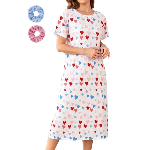 Loritta Nightgowns for Women Short Sleeve Comfy Womens Nightgown Summer Sleepwear for Women with Hair Rope, S-2XL