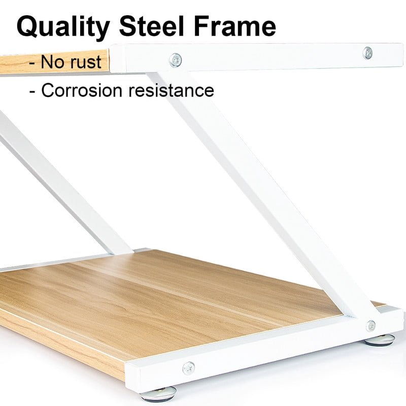 Heavy Duty 2 Tier Wood Desktop Printer Stand, Under Desk Organizer Table with Storage Shelves for Fax Machine Scanner, Home Office Equipment Rack with Adjustable Anti-Skid Feet