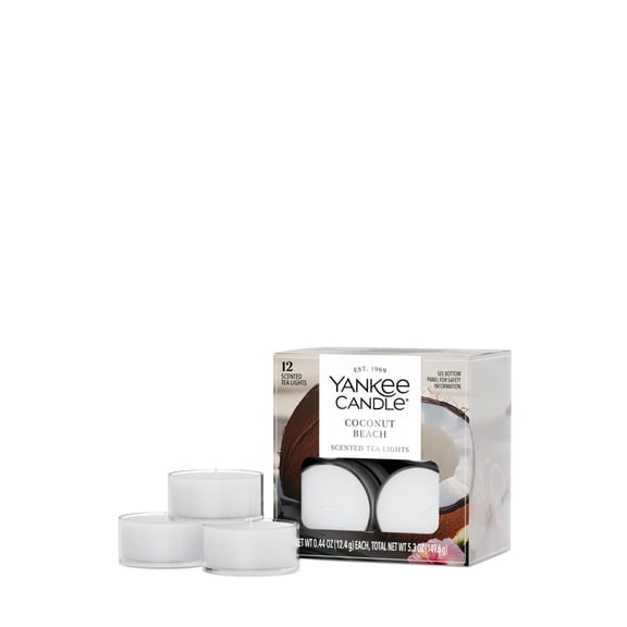 Yankee Candle Scented Tea Light Candles, Coconut Beach, White, 12 Count