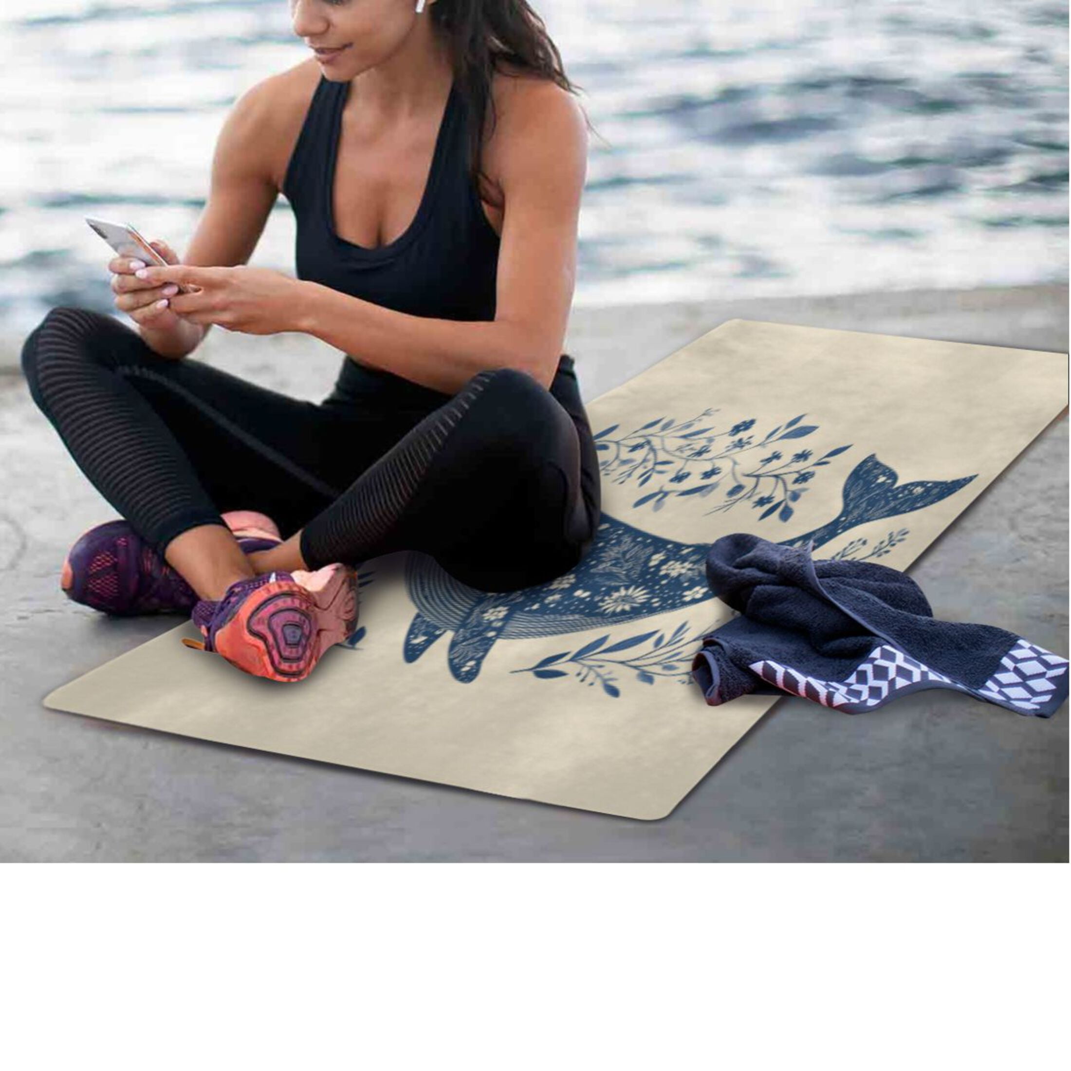 BZSMCE Yoga Mat Women Fitness Mat Flower - Decorated Whale Art Pattern