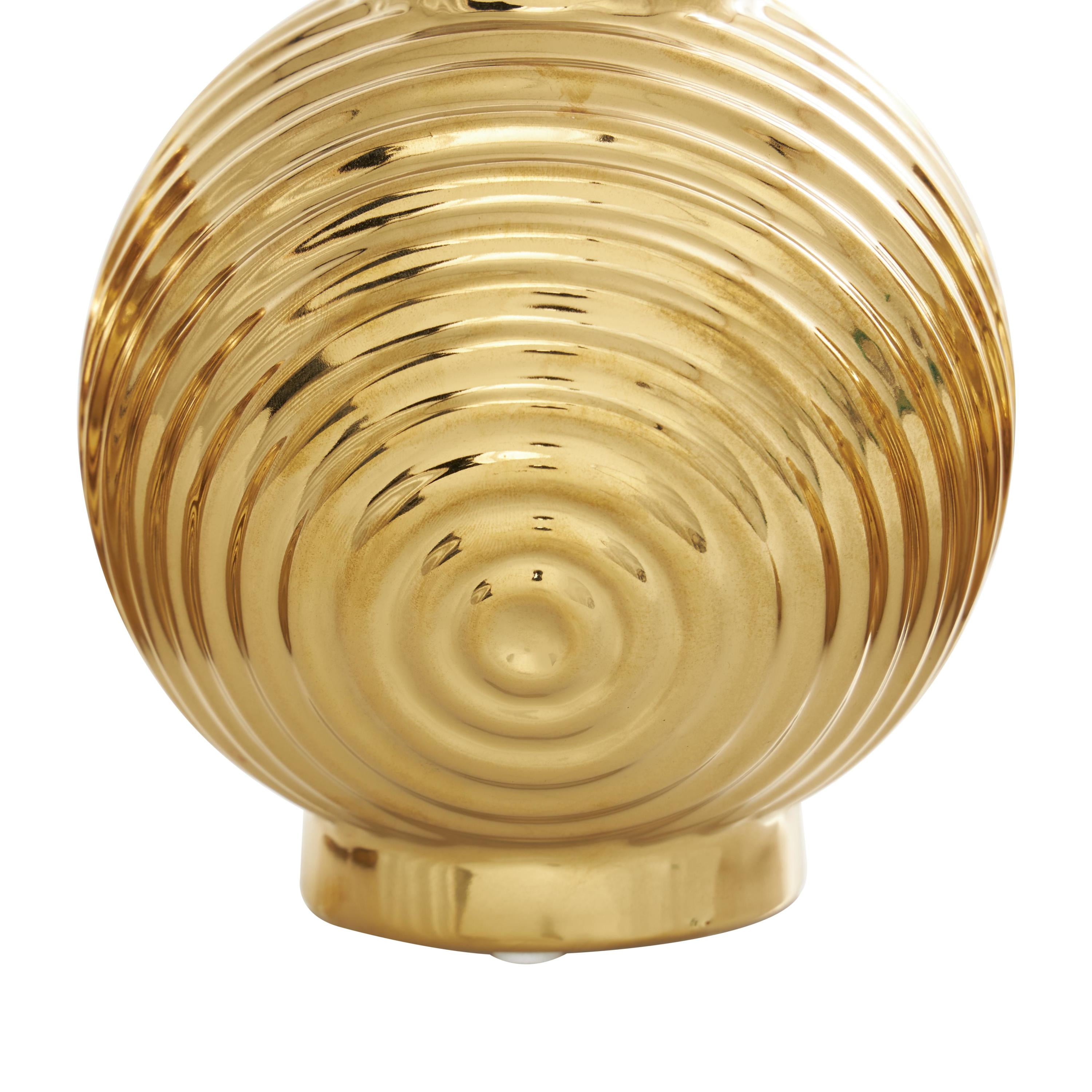 DecMode 5"W, 6"H Abstract Small Textured Gold Ceramic Vase with Varying Shapes and Patterns, Set of 3