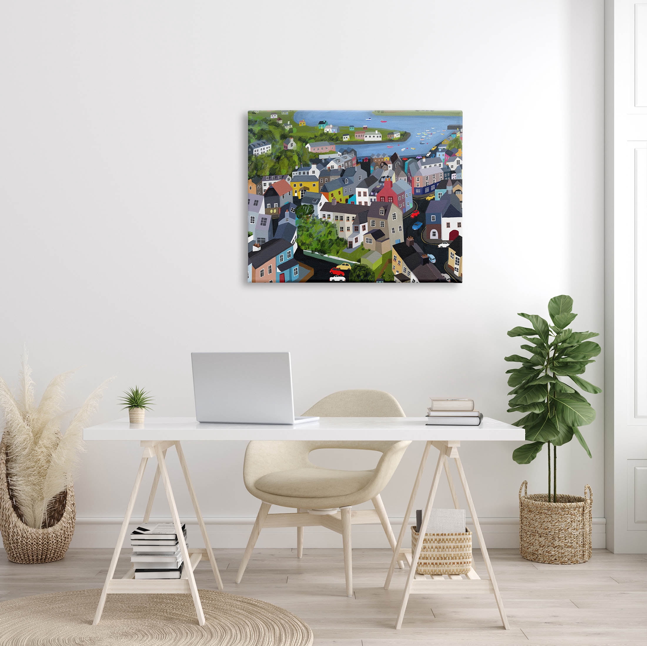Stupell Industries Neighborhood Houses River Architecture Graphic Art Gallery Wrapped Canvas Print Wall Art, Design by Carla Daly