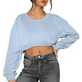 thumbnail image 2 of Womens Blouses Solid Color Round Neck Long Sleeve Short Women's Sweatshirt Womens Fashion Top Shirts, 2 of 6