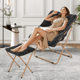thumbnail image 3 of Magshion Set of 2 Saucer Chair with Ottoman, Faux Fur Folding Chair and Footrest Set with Metal Frame, Foldable Lounge Chair and Foot Stool Set, Black, 3 of 11