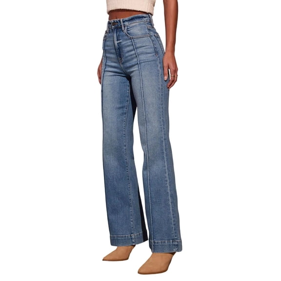 Wide Leg Jeans for Women High Waisted Stretchy Straight Pants Leg Boyfriend Baggy Jeans Blue XXL