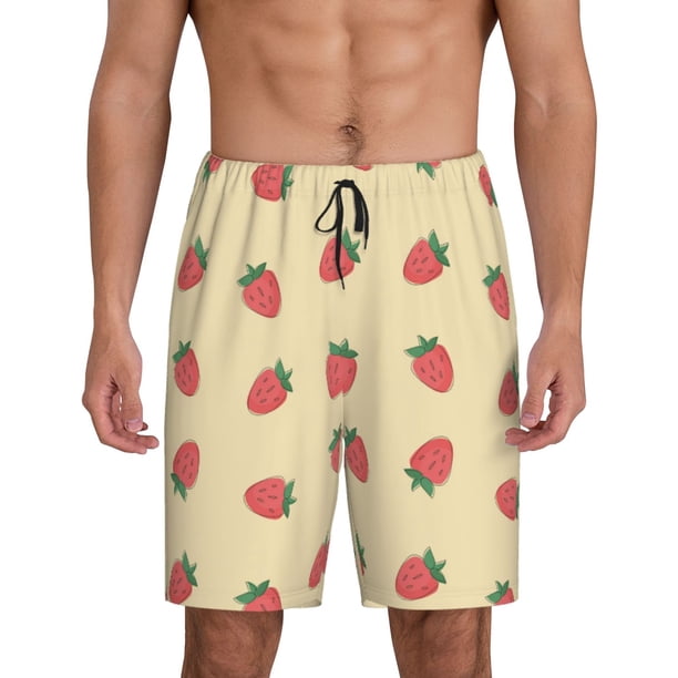 Balery Strawberries Pantalones cortos de pijama de punto de algodón para hombre con cinturilla y bolsillos-Medium