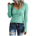 thumbnail image 1 of AherBiu Womens Long Sleeve Tops Ribbed Stretchy Slim Scoop Neck Basic Layer Top T Shirts Tunic Blouse, 1 of 7
