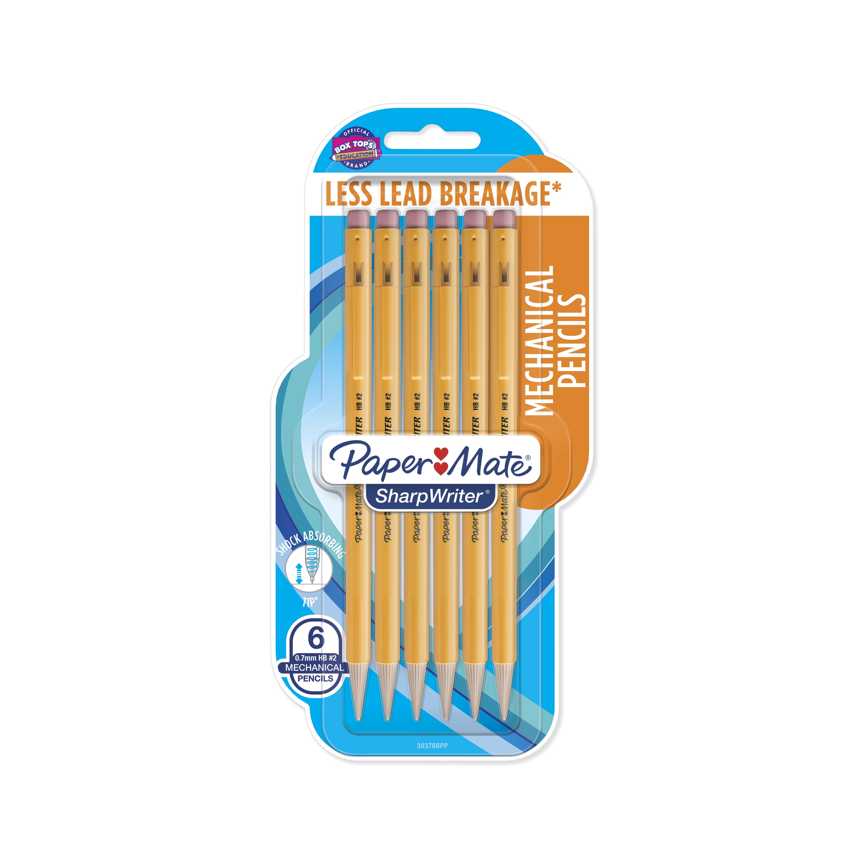Paper Mate SharpWriter Mechanical Pencils, 0.7mm, HB 2, Yellow, 6