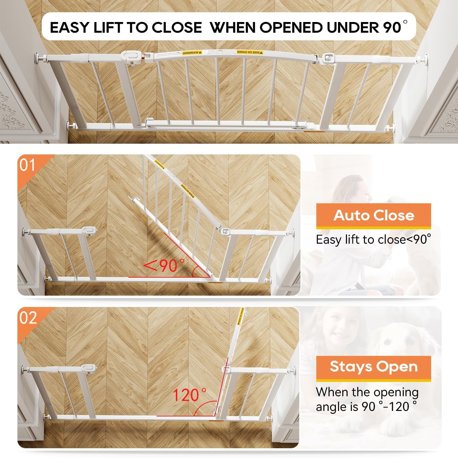 CL.HPAHKL Dog Gate for Stairs & Doorways, Metal Pet Safety Gate for Indoor Dogs Cats, Fits 28.5”-39.7” Wide Openings