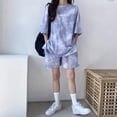 thumbnail image 6 of sunsanly 2 Pcs/Set Women T-shirt Shorts Set Tie-dye Loose Short Sleeves Loose Mid Length Top Elastic Waist Mini Shorts Plus Size Casual Sport Daily Wear Top Pants Set, 6 of 8