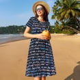 thumbnail image 4 of Qekee Robe Midi d'Été pour Femmes avec Impression de Code Source, Manches Courtes Décontractée Fluide de Plage avec Poches, pour Vacances, 4 of 6