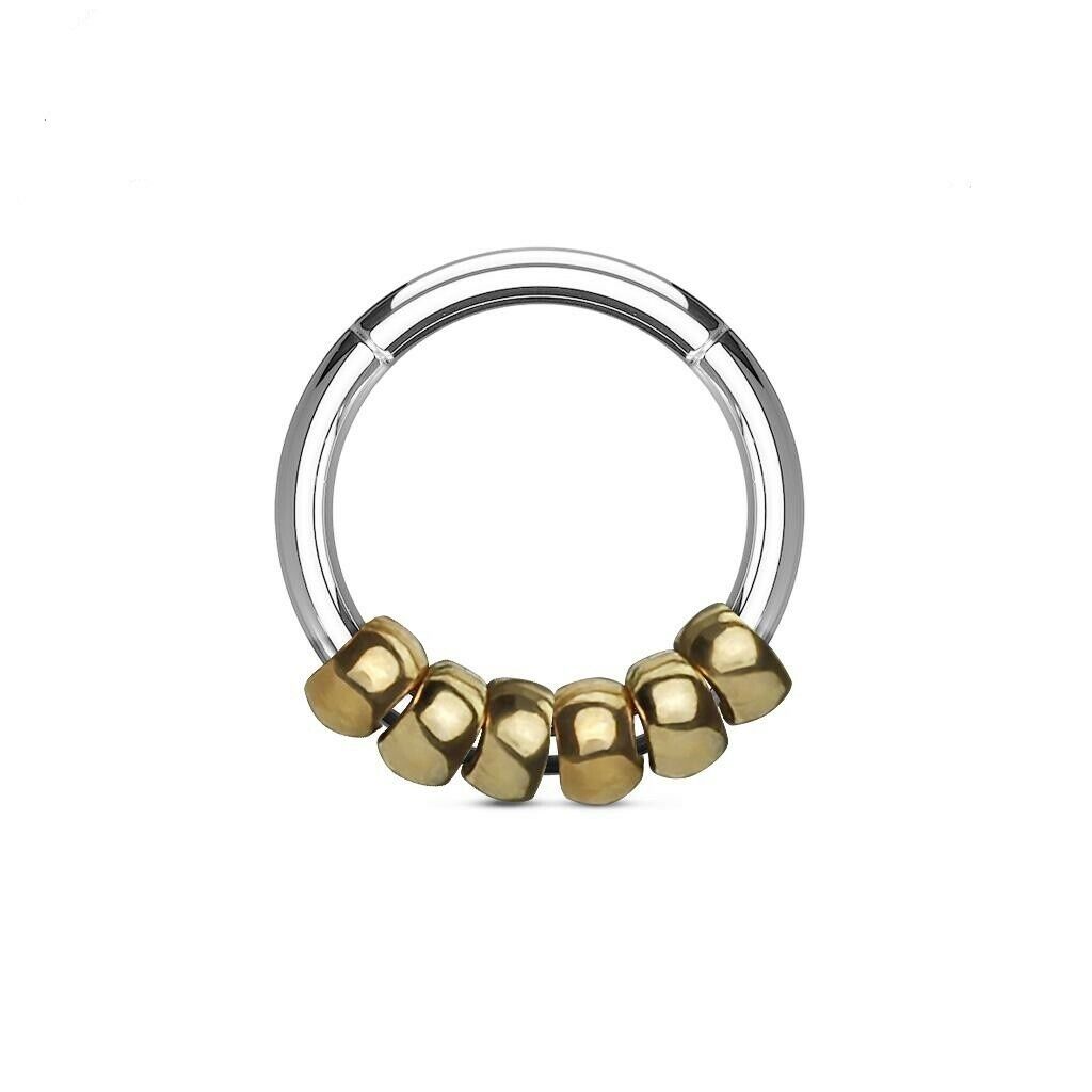 316L Surgical Steel Hinged Segment Hoop Rings with Steel beads 16G